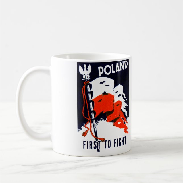 WWII Polen, Plakat zuerst kämpfen Kaffeetasse (Links)