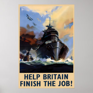 WWII Royal Navy Poster Hilf Großbritannien, die Ar