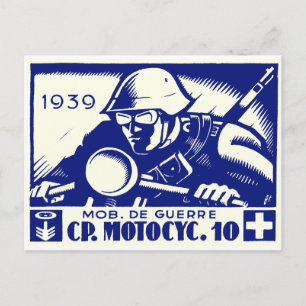 WWII Schweizer Motorradunternehmen, blau Postkarte