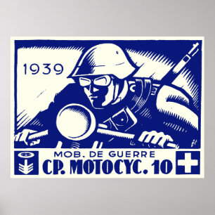WWII Swiss Motorrad Company, blau Poster