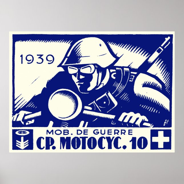 WWII Swiss Motorrad Company, blau Poster (Vorne)