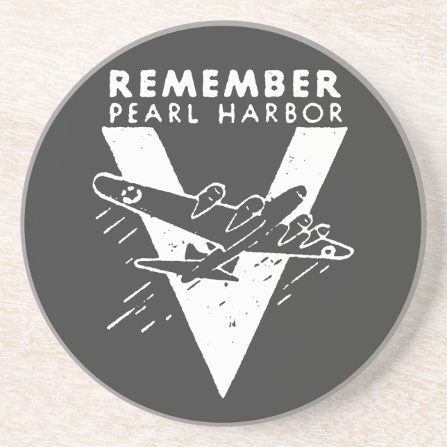 WWII White Remember Pearl Harbor Sandstein Untersetzer (Vorne)