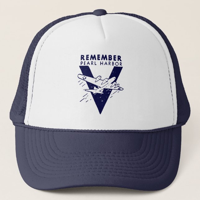 WWII White Remember Pearl Harbor Truckerkappe (Vorderseite)