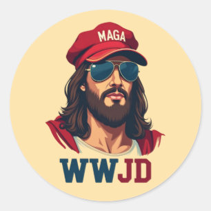 WWJD - Republikanischer Jesus in MAGA Hat Runder Aufkleber