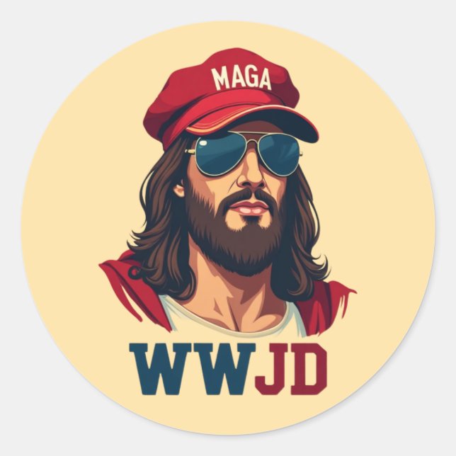 WWJD - Republikanischer Jesus in MAGA Hat Runder Aufkleber (Vorderseite)
