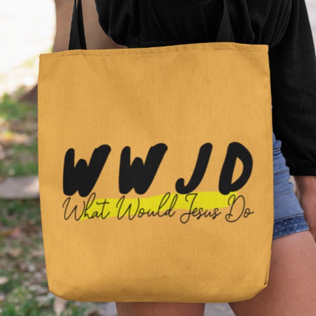 WWJD Tote Bag - Bold Black & Yellow Script (Von Creator hochgeladen)