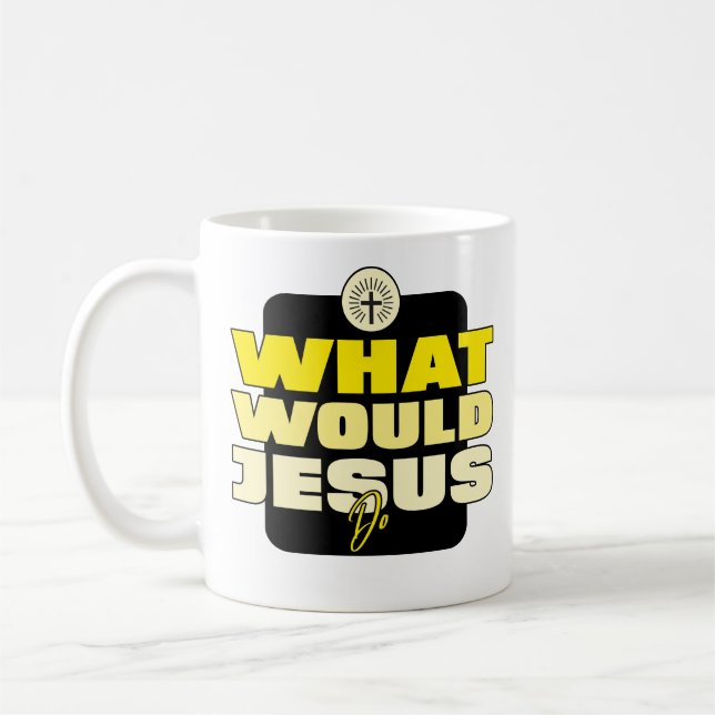 WWJD – Was würde Jesus tun? Klassischer Becher Kaffeetasse (Links)