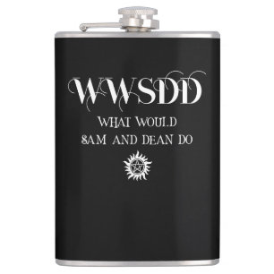 WWSDD-Zitatdesign mit Pentagramm-Sonnensymbol Flachmann