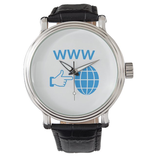 WWW World Wide Web Globe Icon with Hand Pointer Armbanduhr (Vorderseite)