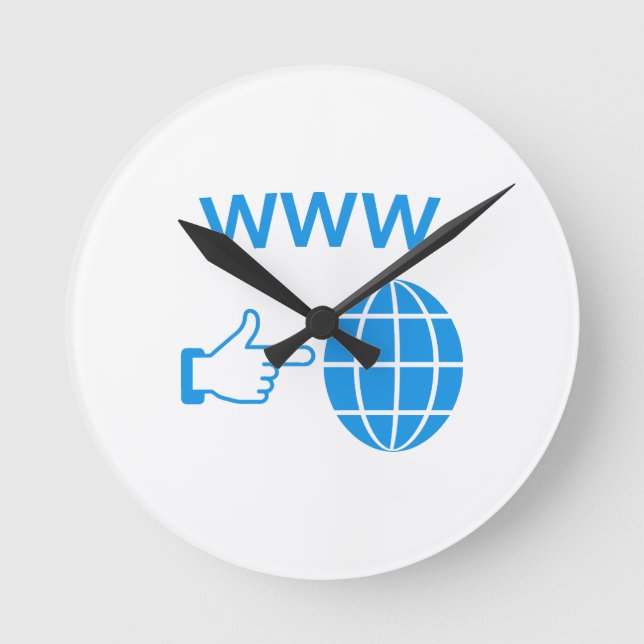 WWW World Wide Web Globe Icon with Hand Pointer Runde Wanduhr (Vorderseite)
