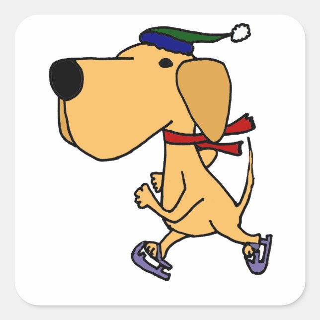 WY-Funny Labrador Hund Ice Skaten Quadratischer Aufkleber (Vorderseite)