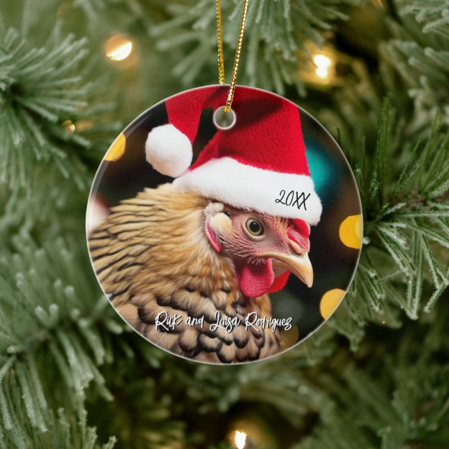 Wyandotte Chicken Wear Weihnachtsmannmütze Weihnac Keramik Ornament (Baum)