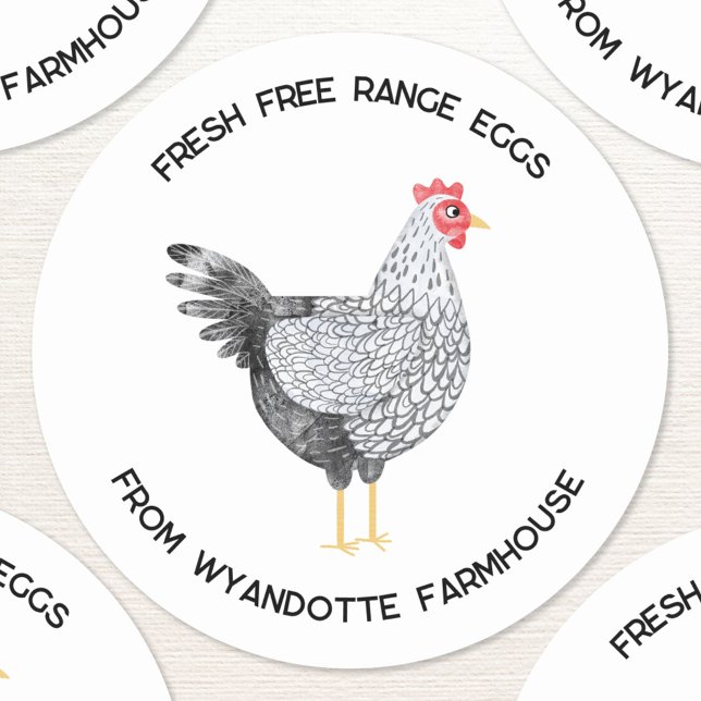 Wyandotte Hühnchen Frische Eier Runder Aufkleber (Wyandotte Chicken watercolor hen custom text fresh free range eggs stickers)