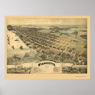 Wyandotte, MI Panoramic Map - 1896 Poster