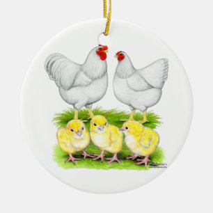 Wyandotte Weiße Hühnerfamilie Keramik Ornament
