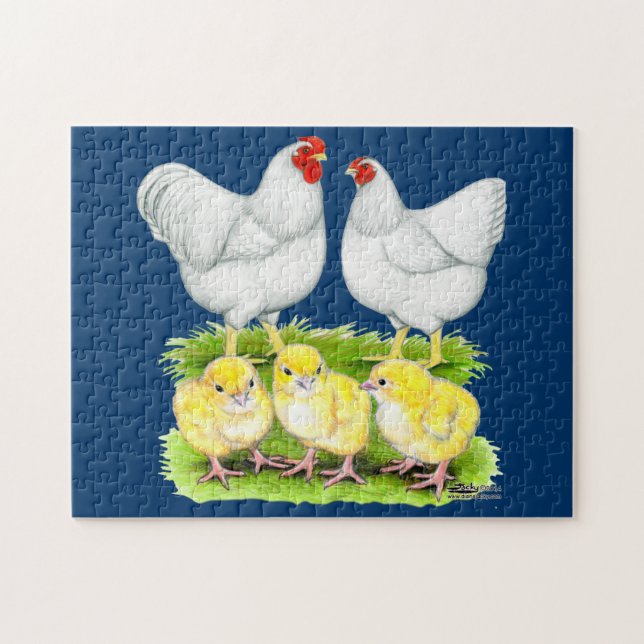 Wyandotte White Chicken Family Puzzle (Horizontal)