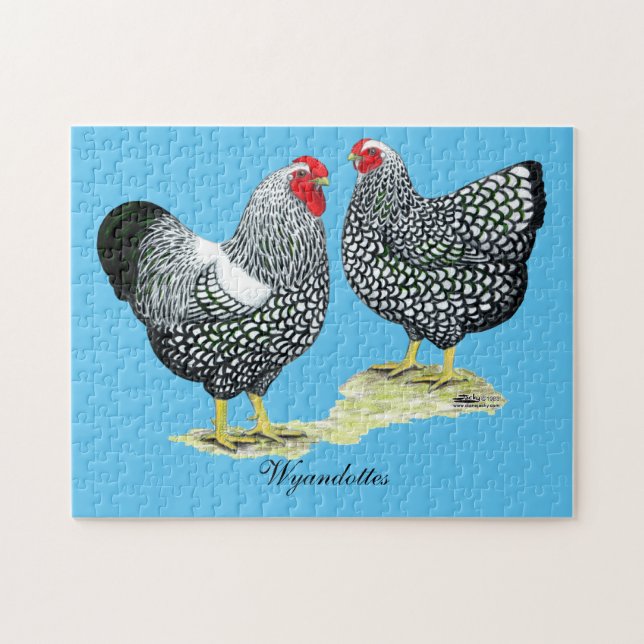 Wyandottes Silver-laced Pair Puzzle (Horizontal)