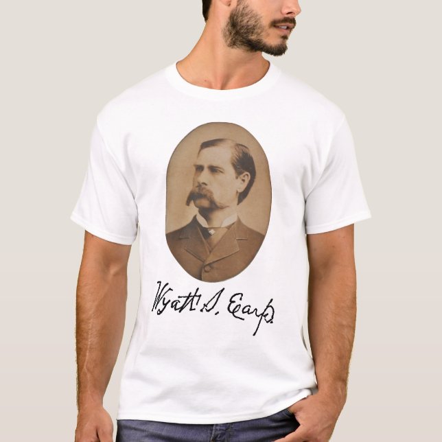 Wyatt Earp Porträt und Unterzeichnung T-Shirt (Vorderseite)