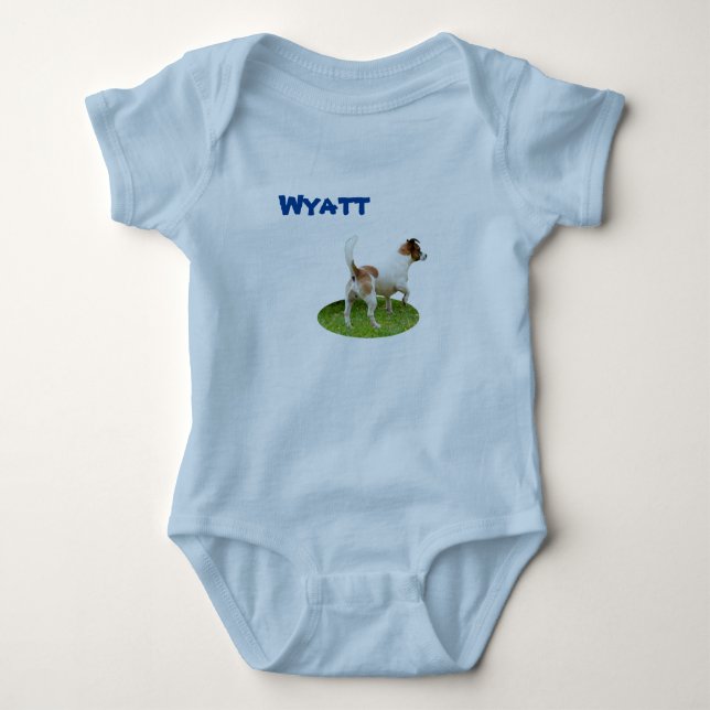 Wyatt Name mit Fox Terrier, Baby Bodysuit Strampler (Vorderseite)