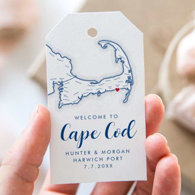 Wychmere Beach Club Moderne Marine Wedding Willkom Geschenkanhänger (Welcome To Cape Cod Wedding Favor Gift Tag with heart over Wychmere from Coastal Map Designs)