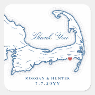 Wychmere Cape Cod Map Danke Gastgeschenk Hochzeit Quadratischer Aufkleber