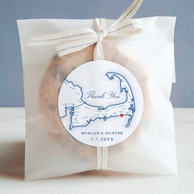 Wychmere Cape Cod Map Danke Gastgeschenk Hochzeit Runder Aufkleber (Wychmere Beach Club "Thank You" wedding favor label)