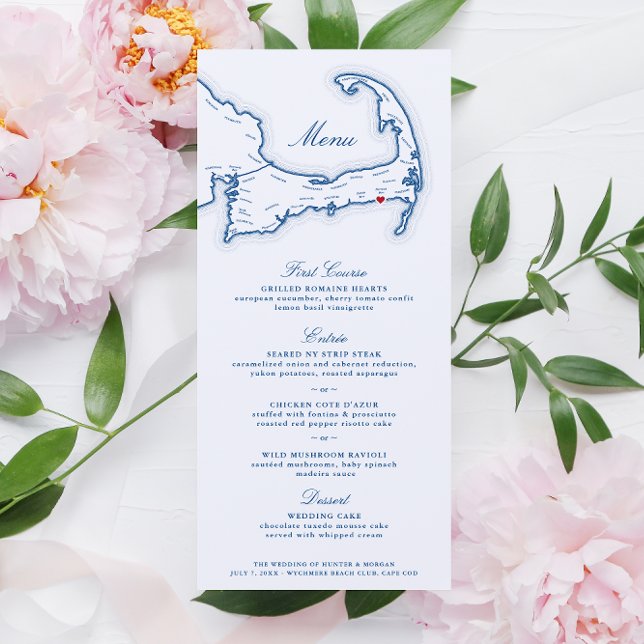 Wychmere Harwich Port Cape Cod Wedding Navy Blue Menükarte (These Cape Cod Destination Wedding Menus are perfect for your navy Wychmere Beach Club wedding)