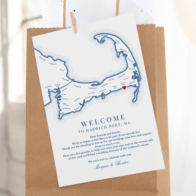 Wychmere Harwich Port MA Wedding Welcome Itinerary Dankeskarte (These Harwich Port MA Cape Cod map wedding welcome cards include a weekend events schedule)