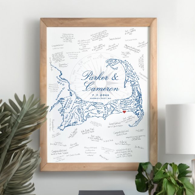 Wychmere Hochzeitskappe Cod Karte Gästebuch Poster (Wychmere Beach Club Cape Cod Alternative Guest Book Poster with Town Names by Concertina Press)
