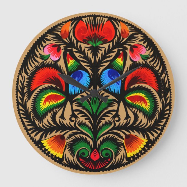Wycinanki Clock Poland / Multicolor Große Wanduhr (Vorderseite)