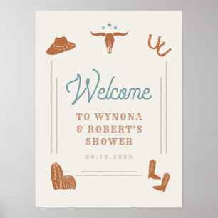 WYNONA Orange Blaues Cowboy-Paar-Dusch-Willkommen Poster