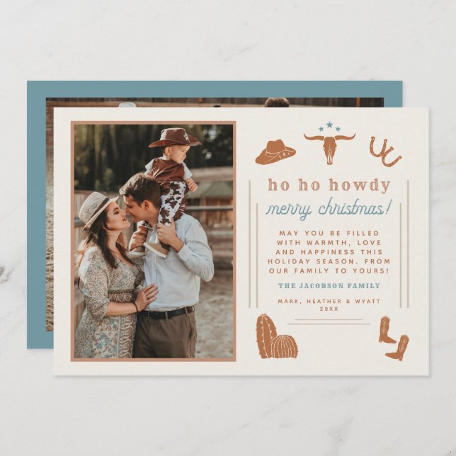 WYNONA Terracotta Western Cowboy Weihnachtskarte Einladung (Vorne/Hinten)