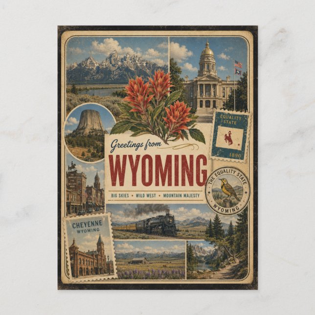 Wyoming Authentische Vintage-Postkarte Postkarte (Vorderseite)