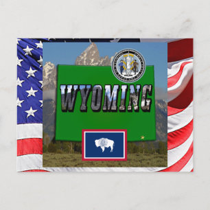 Wyoming Bild & Text, Karte, Flagge & Staatssiegel Postkarte