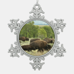 Wyoming Bison Nature Animal Fotografy Schneeflocken Zinn-Ornament