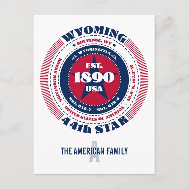 Wyoming, Cheyenne, WY, Patriotic, Monogram Postkarte (Vorderseite)