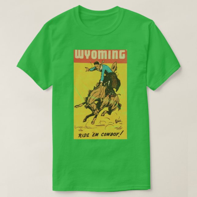 Wyoming Cowboy Vintage Travel Label T-Shirt (Design vorne)