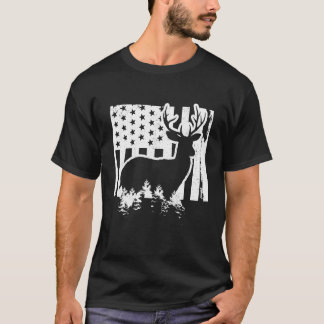 Wyoming Elk Junting Staat Map US Flag Patriotic Hu T-Shirt