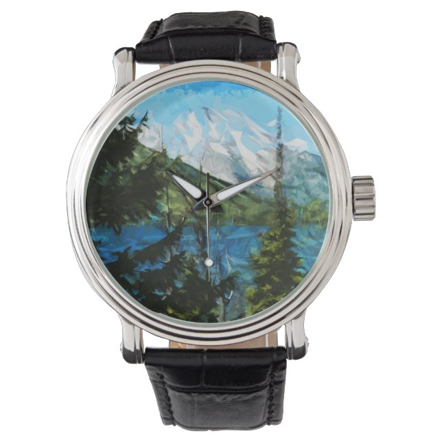 Wyoming Grand Teton Mountains Abstrakt Armbanduhr (Vorderseite)