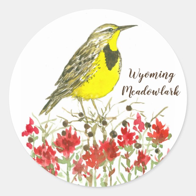 Wyoming Meadowlark Songbird-Wildblumen Runder Aufkleber (Vorderseite)