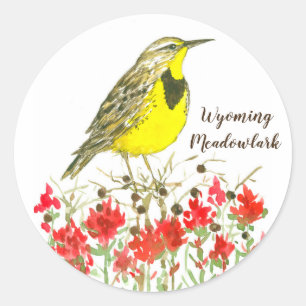 Wyoming Meadowlark Songbird-Wildblumen Runder Aufkleber