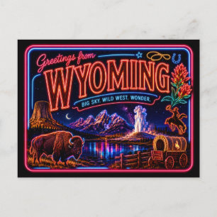 Wyoming Neon State Retro Vintage Postkarte