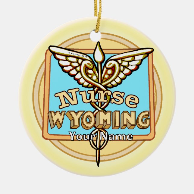 Wyoming Nurse Caduceus Keramik Ornament (Vorne)