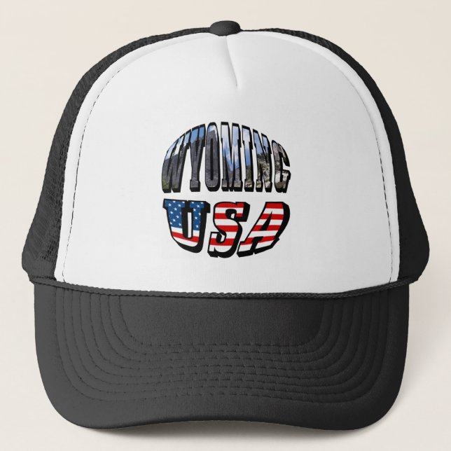 Wyoming Picture und USA Flag Text Truckerkappe (Vorderseite)