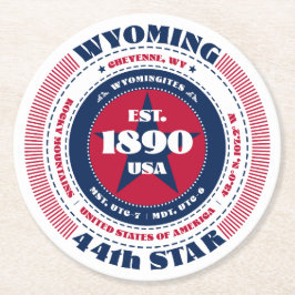 Wyoming Red White Blue Typografy Runder Pappuntersetzer