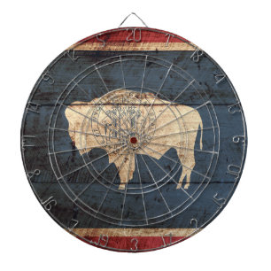 Wyoming State Flag auf altes Holzkörnchen Dartscheibe