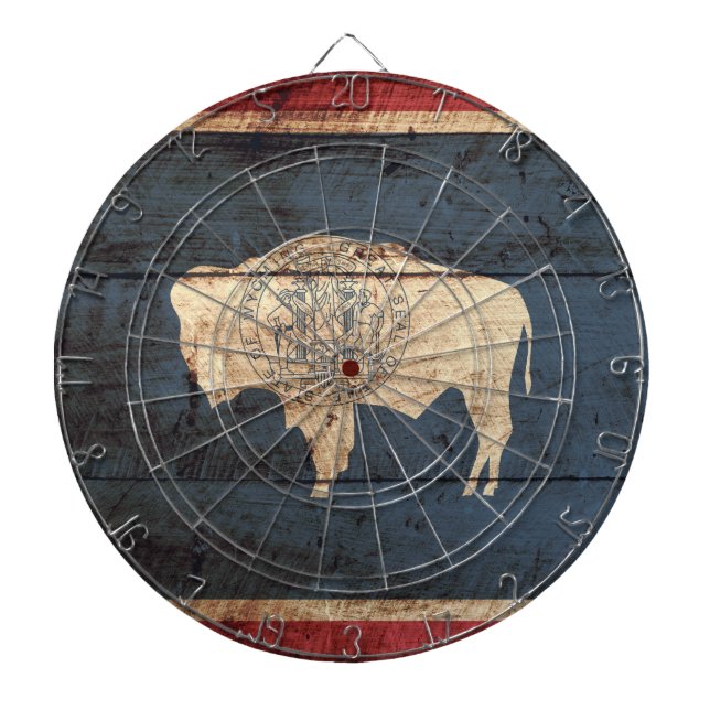 Wyoming State Flag auf altes Holzkörnchen Dartscheibe (vorne)