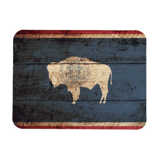 Wyoming State Flag auf Old Wood Grain Magnet (Horizontal)
