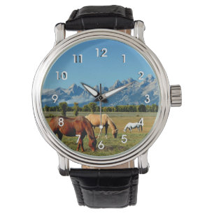 Wyoming, Teton-Gebirge mit Pferdeweiden Armbanduhr