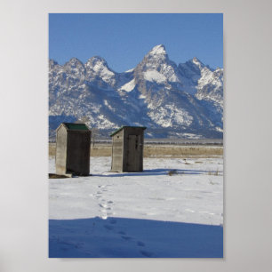 Wyoming Tetons Outhouse Deluxe Poster
